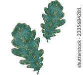 seamless pattern textured green oak leaves. painted in watercolor, paint texture retro