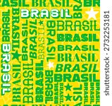 Seamless pattern of three variants with the word "Brasil" embedded. Ideal for making tablecloths, towels, stationery, fabrics in general, and clothing for the World Cup and other celebrations.