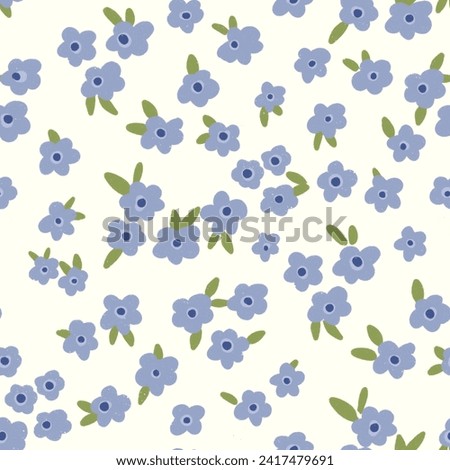 Seamless pattern with tiny blue flowers on cream background 