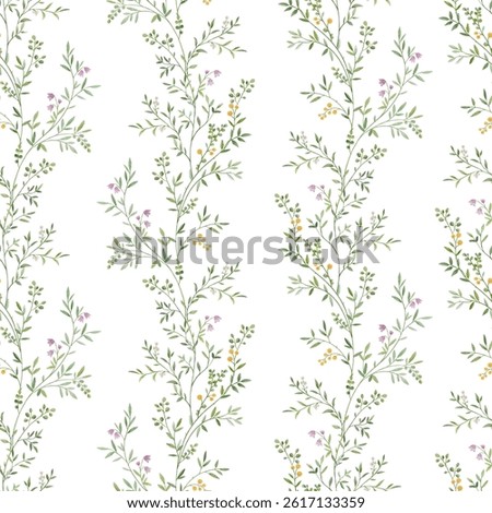 Seamless pattern with tree branches and leaves for surface design and other design projects. modern trend drawing in line art style. Delicate small leaves in watercolor style