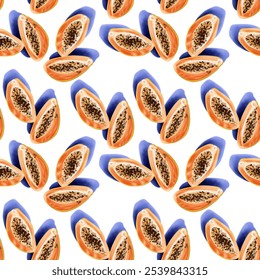 Seamless pattern tropical exotic orange fruit papaya fresh and juicy. Fabric print textile wrapping paper background backdrop wallpaper botanical illustration hand drawn art ornament - Powered by Shutterstock