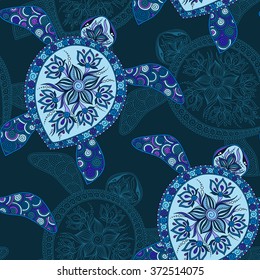 Seamless pattern with turtles. Seamless pattern can be used for wallpaper, pattern fills, web page background,surface textures. Seamless animal background. Indian mehndi style