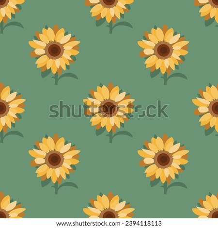 Seamless pattern with vector yellow sunflowers.