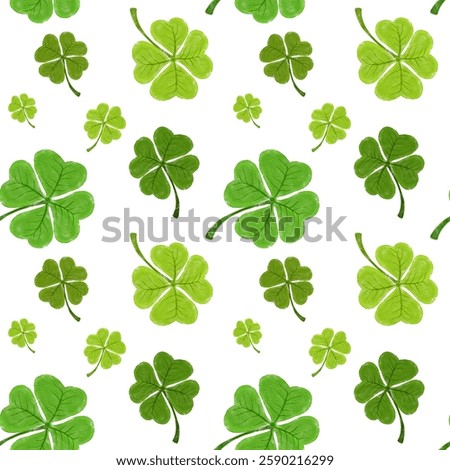 Seamless pattern of a Vibrant Four-Leaf Clover watercolor illustration