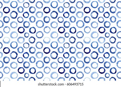 seamless pattern of watercolor blue circles in polka dot style 