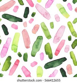 Seamless Pattern Of Watercolor Bright Green And Light Pink Splashes