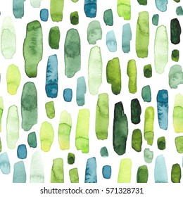 Seamless Pattern Of Watercolor Bright Green And Blue Splashes