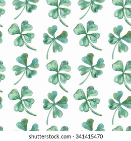 Seamless Pattern Watercolor Clover. Vector Pattern St. Patrick's Day. Shamrock.