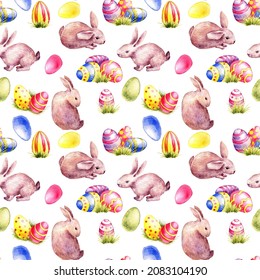 seamless pattern with watercolor drawing easter color eggs, hand drawn illustration