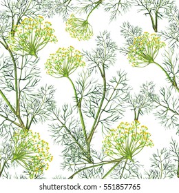 Seamless Pattern Of Watercolor Fennel Plant