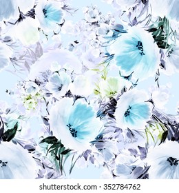 Seamless pattern watercolor flowers M  Vintage  retro effect  Pastel background  Beautiful wallpapers  Lovely print for decoration   design watercolor drawings  Blue 