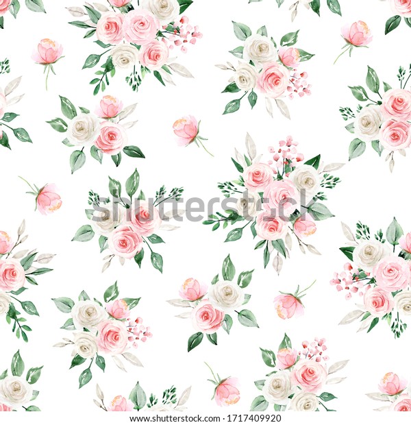 シームレスな模様と水彩の花のピンクのバラ 花柄のテクスチャーを繰り返し ビンテージ背景に手描き 紙 壁紙 布地 その他の印刷に最適です のイラスト素材