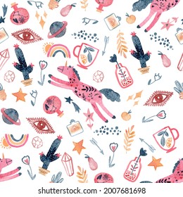 seamless pattern with watercolor pink unicorn, stars, space theme.Suitable for creating children's backgrounds, textiles, postcards - Powered by Shutterstock