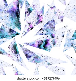 Seamless Pattern With Watercolor Purple Triangles And Black Dots