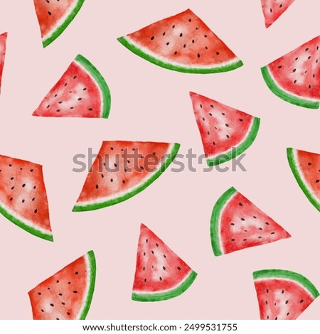 Seamless pattern of watery watermelon triangle slice in watercolor style. Seamless continuous pattern for fabric or paper.