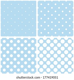 Seamless Pattern With White Polka Dots On A Pastel Baby Blue Background. For Web Design, Desktop Wallpaper, Kids Background, Art, Decoration Or Scrapbook.
