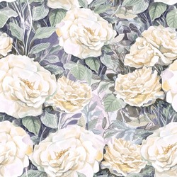 Seamless Pattern With White Roses, Watercolor On Paper
