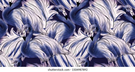 Seamless pattern wish flamingo, watercolor. - Shutterstock ID 1504987892