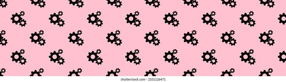 Seamless Patterned Images Of Three Gears. Gear On A Pink Background. Gearing. Banner For Insertion Into Site. 3d Image. 3d Rendering