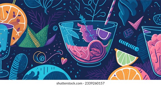 Seamless patterns stary night many colorful detailed cocktails and drinks icons - Powered by Shutterstock