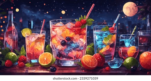 Seamless patterns stary night many colorful detailed cocktails and drinks icons - Powered by Shutterstock