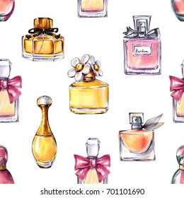 Seamless perfume pattern. Fashion background