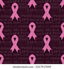 Seamless pink ribbon pattern,  Repeat background with strong and supportive words for feminine healthcare, breast cancer awareness print - Powered by Shutterstock