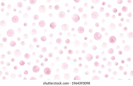 Seamless Pink Watercolor Circles. Rounds Pattern. Geometric Spots Illustration. Cute Rose Watercolor Circles. Vintage Hand Drawn Dots Background. Graphic Polka Print. Rose Watercolor Circles.