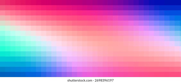 Seamless pixelated gradient background with vibrant pink, blue, and teal hues