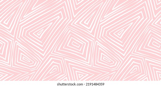 Seamless Playful Hand Drawn Light Pink Abstract Geometric Polygon Stripe Pattern. Cute Diamond Geode Landscape Line Drawing Background Texture. Girls Birthday, Baby Shower Or Nursery Wallpaper Design
