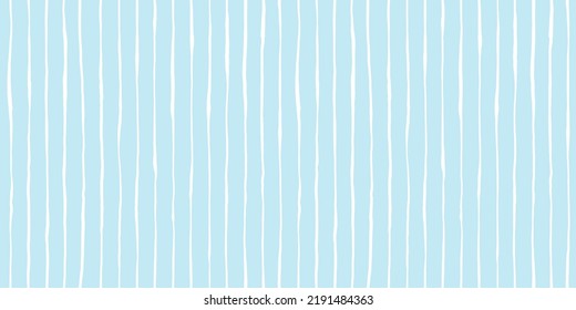 Seamless Playful Hand Drawn Light Pastel Blue Pin Stripe Fabric Pattern. Cute Abstract Geometric Wonky Vertical Lines Background Texture. Boy's Birthday, Baby Shower Or Nursery Wallpaper Design
