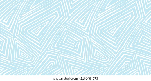 Seamless Playful Hand Drawn Light Blue Abstract Geometric Polygon Stripe Pattern. Cute Diamond Geode Landscape Line Drawing Background Texture. Boy's Birthday, Baby Shower Or Nursery Wallpaper Design
