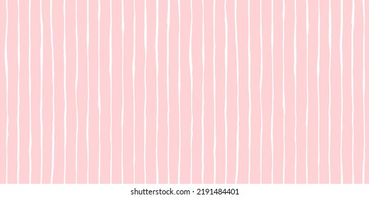 Seamless Playful Hand Drawn Light Pastel Pink Pin Stripe Fabric Pattern. Cute Abstract Geometric Wonky Vertical Lines Background Texture. Girls Birthday, Baby Shower Or Nursery Wallpaper Design
