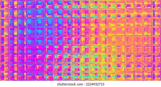 Seamless psychedelic rainbow heatmap glass square blocks refraction pattern background texture  Trippy hippy abstract dopamine dressing fashion motif  Bright colorful neon retro wallpaper backdrop 