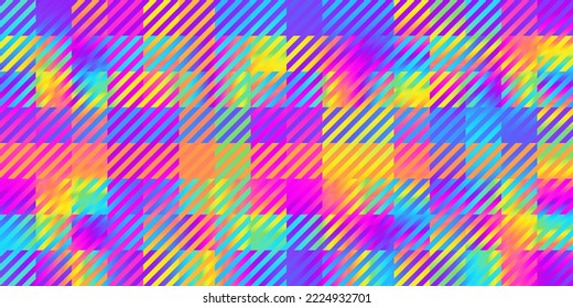Seamless psychedelic rainbow heatmap gradient gingham checker square mosaic pattern background texture  Trippy hippy abstract dopamine fashion motif  Bright colorful neon retro wallpaper backdrop 