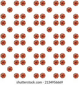 Seamless raster pattern candy lollipop in a round shape of different color on a white isolated background. High quality illustration