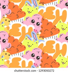 Seamless Raster Pattern Cute Cartoon Monsters Stock Illustration ...