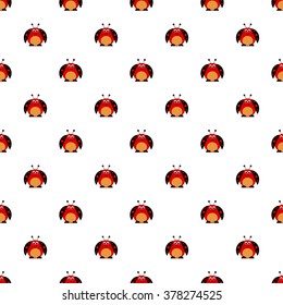 Seamless raster pattern with insects, symmetrical background with bright cute comic ladybugs, on the white backdrop. Series of Animals and Insects Seamless Patterns.