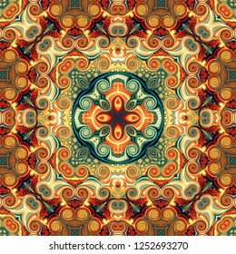 Seamless raster pattern in oriental style Flower psychedelic mosaic Pattern for wallpaper, backgrounds, decor for tapestries, carpet