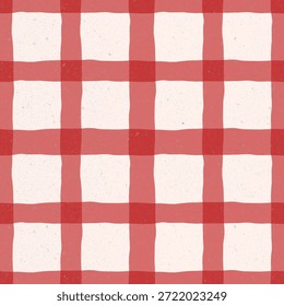 Seamless Red Gingham Check Pattern with Soft Hand-Painted Texture, Cozy Picnic Plaid Background, Rustic Farmhouse Style Repeat for Fabric, Tablecloths, Kitchen Decor, Wallpaper, Scrapbooking, Digital Paper