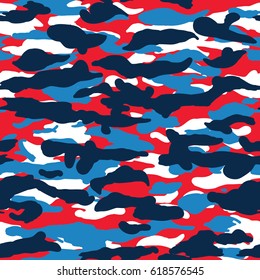 Seamless Red White And Blue Wide Military Fashion Camouflage Pattern
