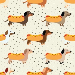 Seamless Repeating Pattern With Cute Dachshunds 