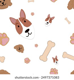 seamless repeating pattern with cute dogs. Animals background with dog, pets, puppy for invitation, poster, card, flyer, textile, fabric