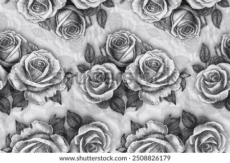 seamless repeating pattern for realistic black and white
 roses with Camouflaged background printable