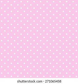 Seamless Repeating Polka Dot Spotty Pattern With Small White Spots On A Pale Pastel Pink Background.