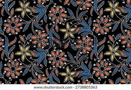 A seamless repeating stitched pattern with fine embroidered details and thread-like textures, creating a handcrafted and elegant look. Perfect for textile design, traditional fabrics, ethnic prints, fashion accessories, quilting, home décor, and surface pattern projects. High-resolution and easy to scale for professional use.