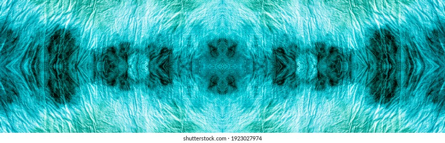 Seamless Retro Watercolor Print. Ornamental Blueish Green Border. Minty Green Tie Dye Cloth Print. Silk Batik Brush. Aztec Rug Sea Foam Banner. Vintage Tie Dye Effect. Tie Dye Effect.