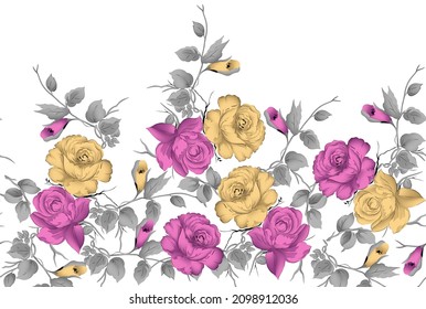 Seamless rose flower border design on white background