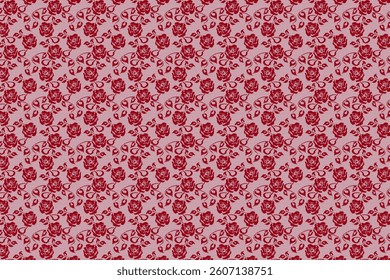 Seamless Rose and Leaf Pattern in Burgundy on Soft Mauve Background