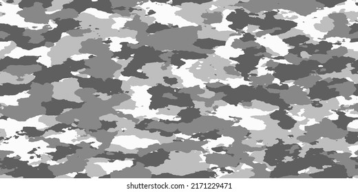 Seamless Rough Textured Military, Hunting, Paintball Camouflage Pattern In Light Urban Grey And Snow White Palette. Tileable Abstract Contemporary Classic Camo Fashion Textile Surface Design Texture
